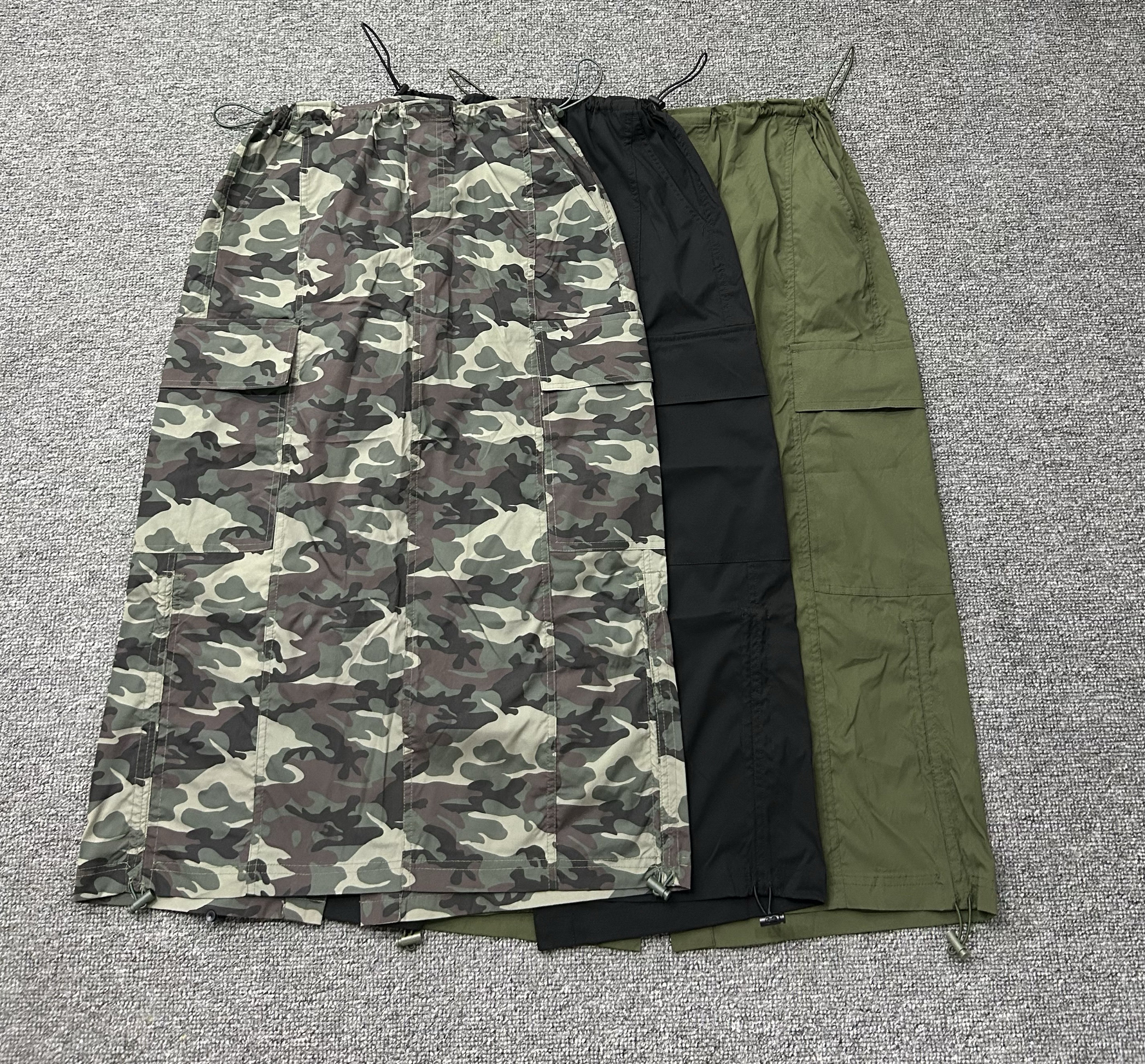 9.24源货三色夏季薄款抽绳多口袋休闲开叉工装半身裙女