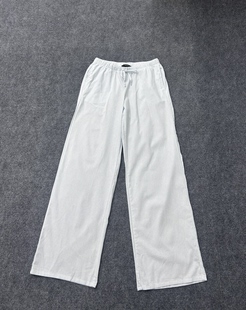 女0.23KG 百搭显瘦松紧腰抽绳宽松直筒条纹阔腿裤 3.20源货新款 时尚