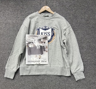 F148原货秋款 字母刺绣宽松休闲卫衣女 圆领长袖