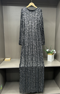 7.8源货休闲百搭宽松长款 连衣裙女 侧边开叉亮片长袖