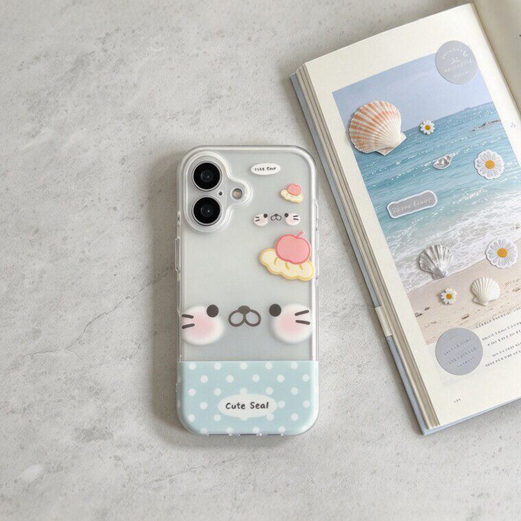 卡通腮红小猫适用苹果18promax/17/16/15透明/14promax手机壳12