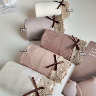 简出色女士奶绒裤新 小中腰蕾丝边磨毛保暖10A抑菌裆部三角裤素色