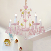 粉色婚庆韩式 田园灯饰铁艺玫瑰餐厅灯具儿童卧室女孩水晶花草吊灯