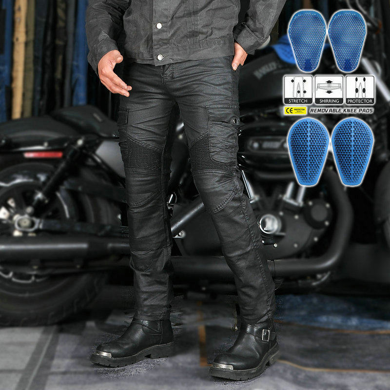 VOLERO 沃镭锣 摩托车牛仔裤男涂层复古机车裤多袋休闲工装骑行裤