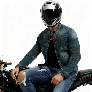 VOLERO摩托车骑行服男复古机车骑行夹克防摔服水洗机车牛仔衣外套