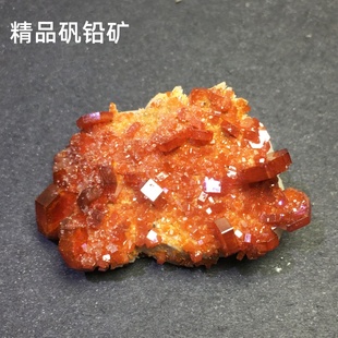 精品天然摩洛哥矾铅矿红色片状原矿标本摆件矿物晶体收藏教学科普