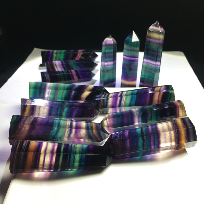 七彩萤石糖果水晶彩虹摆件原石矿