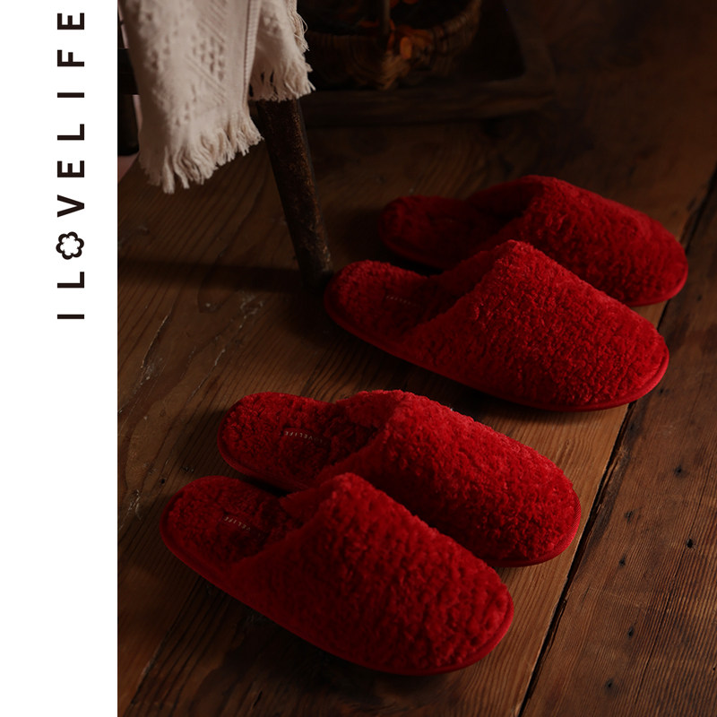 红色拖鞋结婚情侣一对新婚喜庆家居防滑毛绒棉拖鞋男女婚鞋秋冬季,居家布艺,居家棉拖/棉鞋,淘宝优惠券,粉丝福利购,淘宝优惠卷