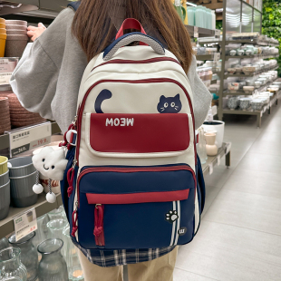 可爱猫咪书包女初中生高中大容量轻便减负双肩包小学生儿童背包