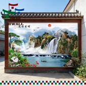 嗨窝户外岩板影壁墙中式 山水画瓷砖背景墙照壁迎门墙墙砖流水生财