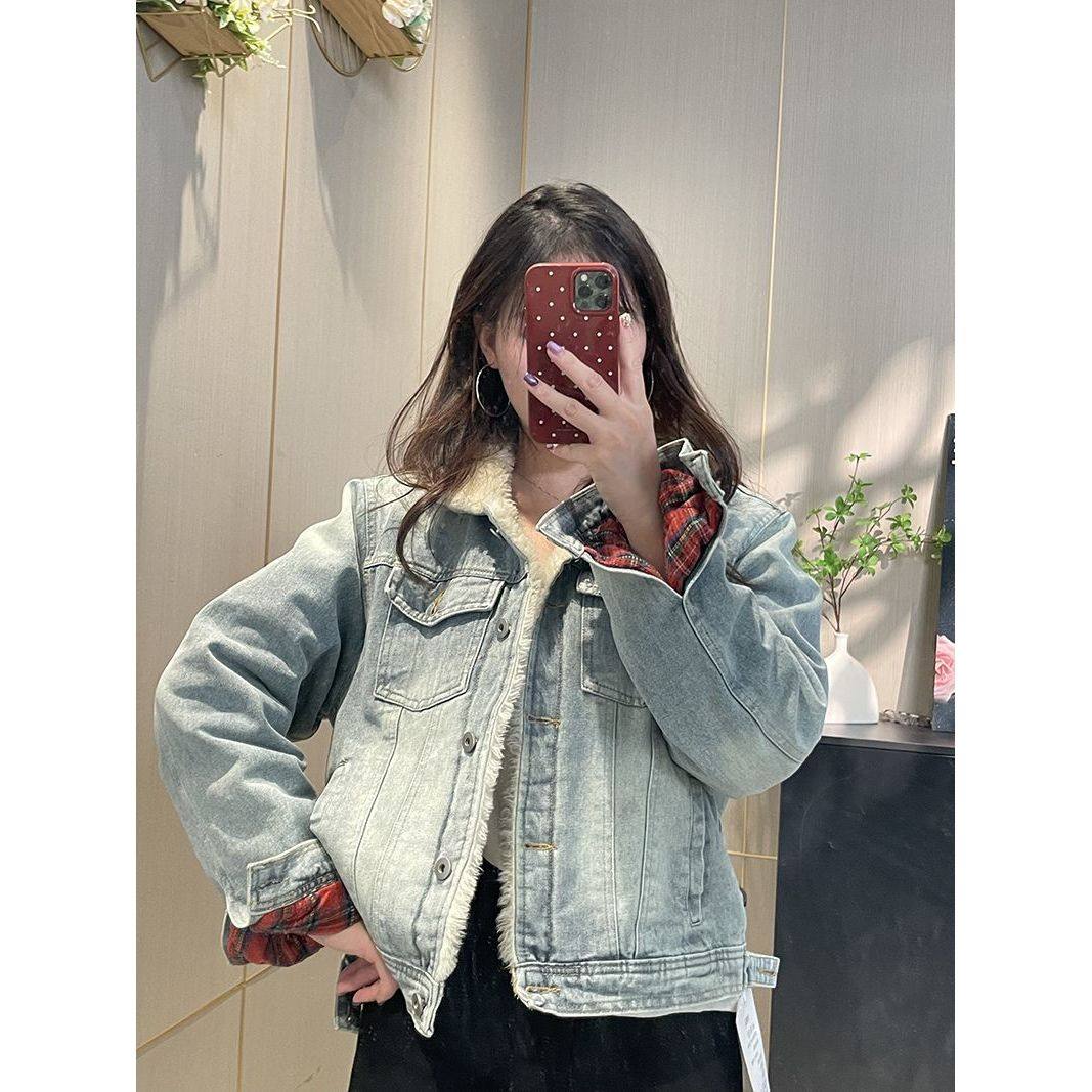 蓝色毛绒夹棉牛仔棉服女2025冬季新款水洗复古夹克短款外套上衣潮,女装/女士精品,棉衣/棉服,淘宝优惠券,粉丝福利购,淘宝优惠卷