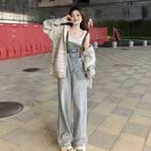 小个子穿搭减龄直筒显瘦阔腿连体裤 奶甜系牛仔背带裤 女2023春秋季