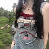 女小个子可爱学生阔腿连体裤 春夏薄款 宽松显瘦减龄复古牛仔背带裤