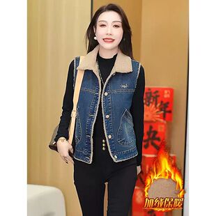 巨好看的牛仔马甲女款2026新款今年流行爆款冬季加绒加厚背心外套