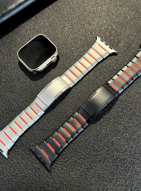 适用苹果手表ultra3se不锈钢金属表带iwatch11s10987双色硅胶快拆