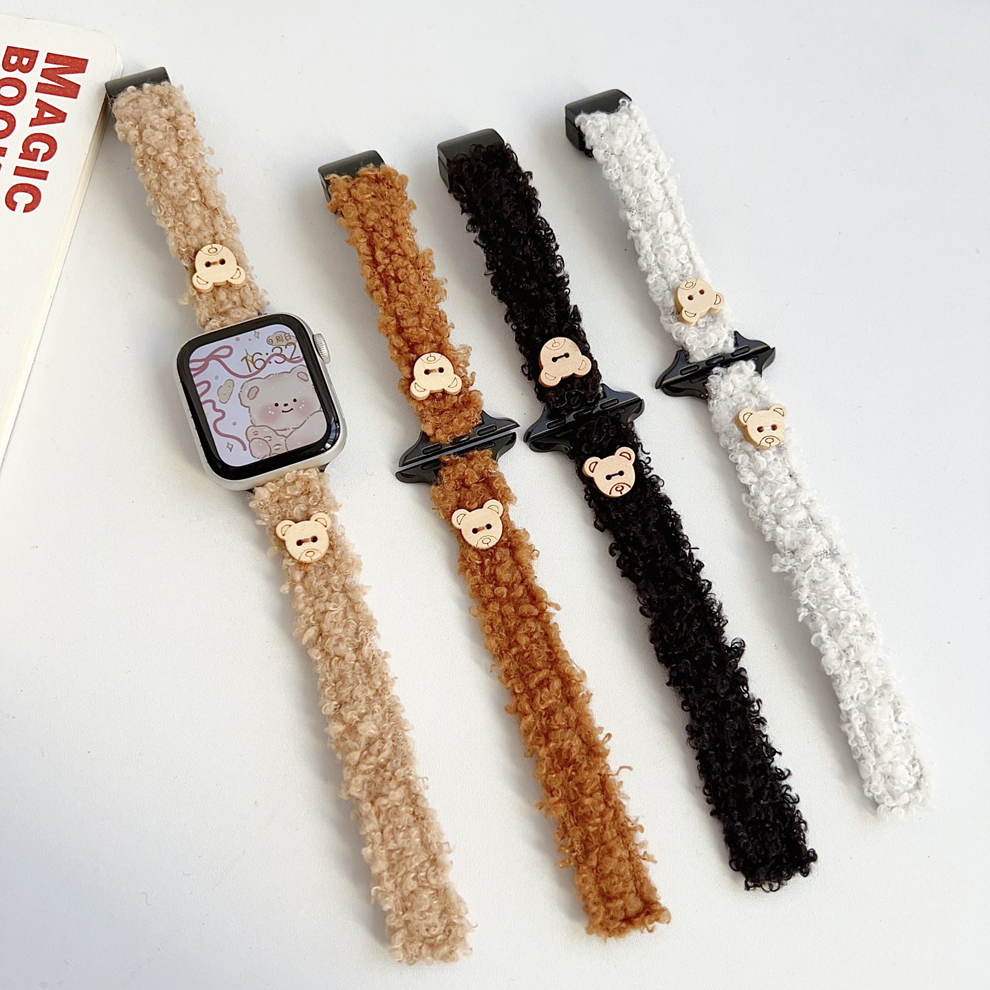 适用Apple Watch11se3ultra泰迪毛绒表带苹果手表78910磁吸扣秋冬