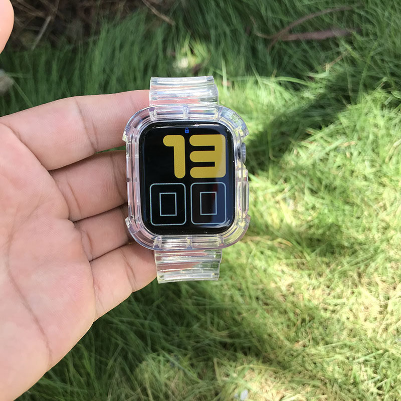 适用苹果手表10ultra2透明表带iWatch9876一体冰川防摔保护套运动
