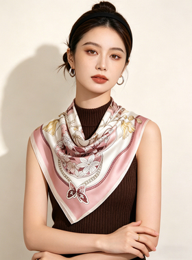 春秋季100%桑蚕丝真丝复古丝巾女粉色装饰领巾百搭方巾可系腰带夏