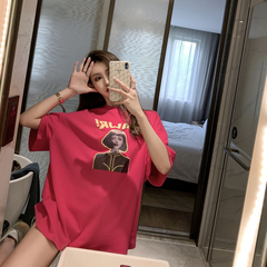 Real price ~ loose short sleeve new mid long figure print T-shirt blouse