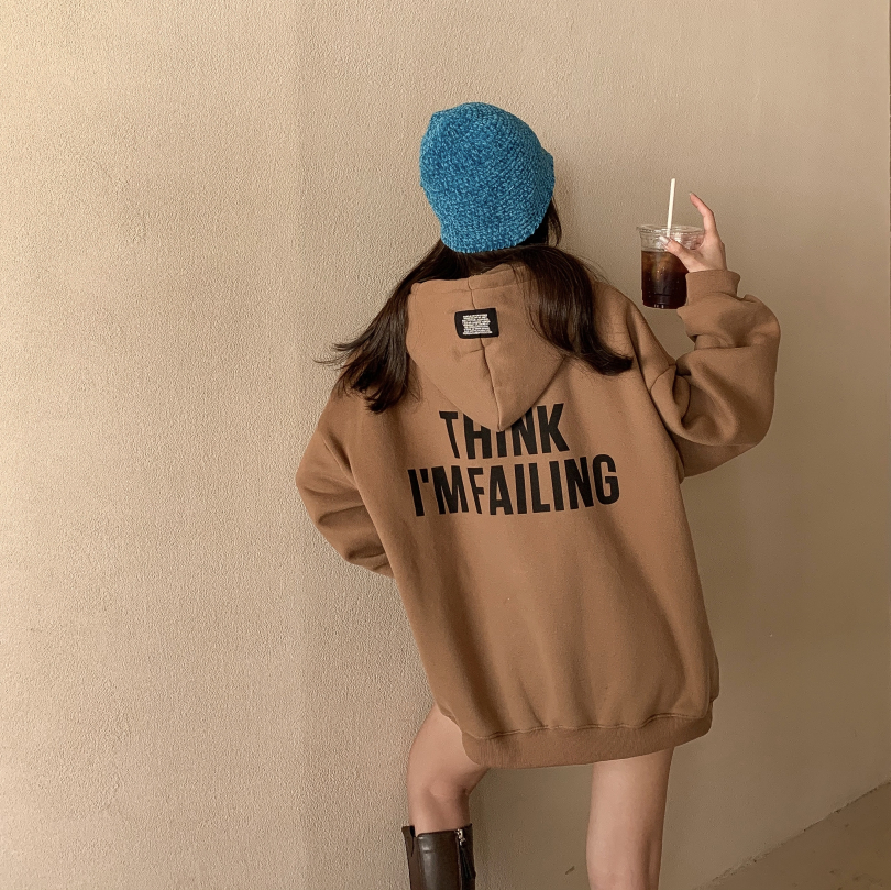 Real shot real price ~ Plush thickened Hoodie women's autumn and winter loose mid length Hoodie Top Fashion