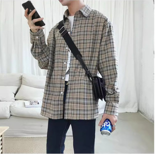上市 新款 2025秋男款 韩版 衬衫 潮流格子休闲长袖 清仓