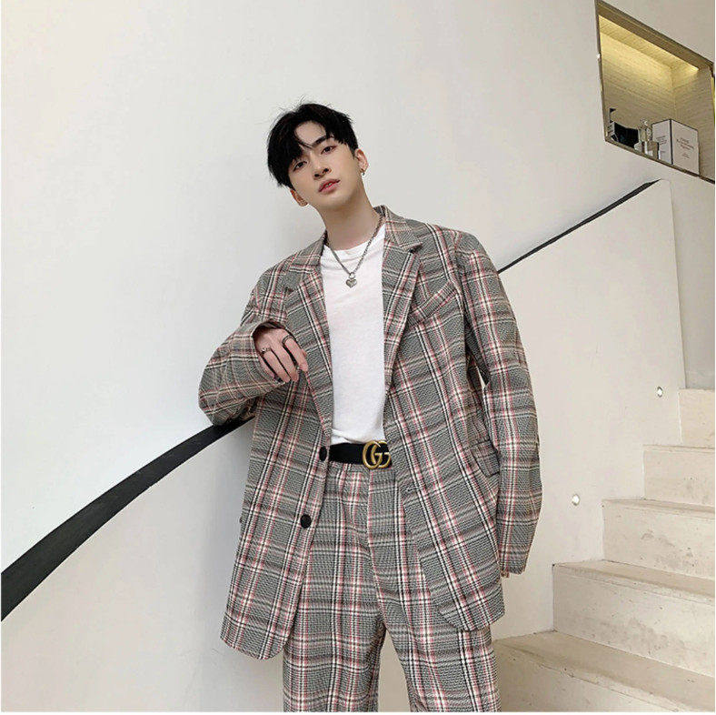 【精品】新款上市◆2026春秋青少年韩版复古风格纹潮流廓形西装,男装,休闲西服,淘宝优惠券,粉丝福利购,淘宝优惠卷