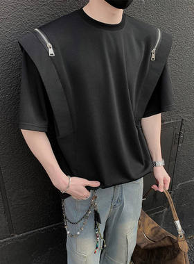 【精品】新款上市◆夏季设计感垫肩款男女短袖T恤男潮流时尚