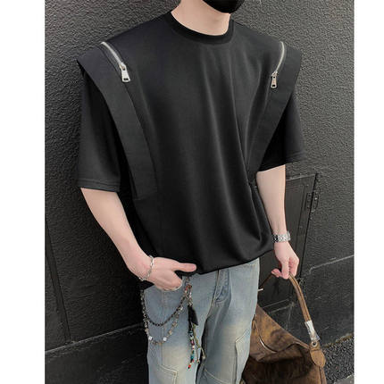 【精品】新款上市◆夏季设计感垫肩款男女短袖T恤男潮流时尚