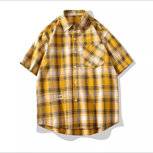 【精品】春季新品◆2025春秋青少年港风痞帅高街感格子半袖衬衫