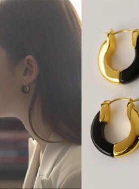 刘亦菲同款ins小众设计法式复古撞色耳圈玛瑙拼接简约耳扣