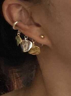 自制款可拆卸流苏耳钉设计感黄铜多片叶子肌理耳钉耳骨夹耳饰女