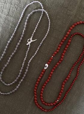 红色玛瑙串珠项链新中式灰色毛衣链叠戴锁骨小众设计颈链