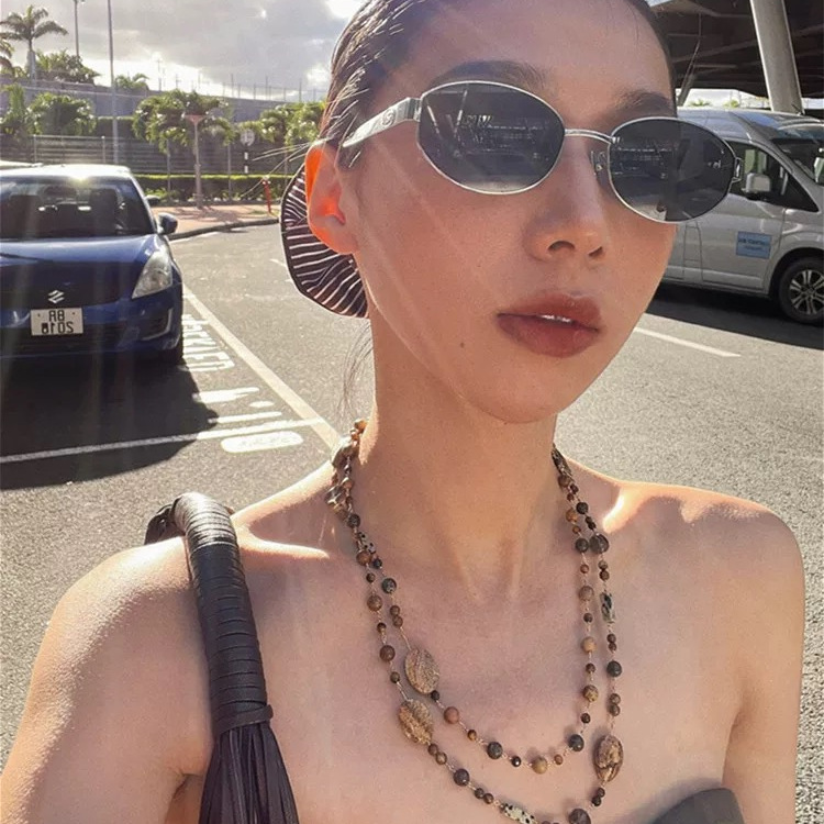 赵露思同款长款串珠项链美拉德大地色系颈链度假风高级感气质