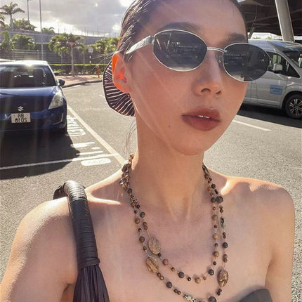 赵露思同款长款串珠项链美拉德大地色系颈链度假风高级感气质