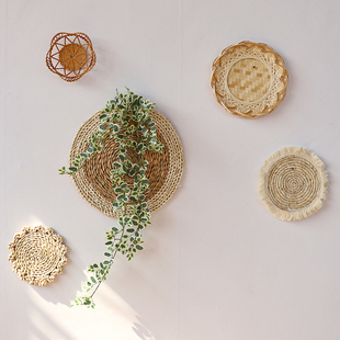 北欧简约风格墙面装饰家居客厅壁饰挂件草编藤编墙挂饰东南亚墙面