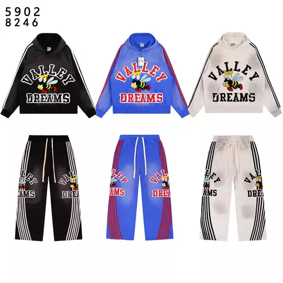 Trendy Vale Forever Anthem Little Bee Patch Washed Distressed Hoodie and Straight-Leg Pants
