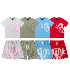 Syna World American Hip-Hop Foam Letter Print Short-Sleeved T-Shirt Drill Style Casual Sports Shorts Set
