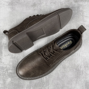 马丁靴男款低帮英伦冬季男鞋秋冬款增高工装鞋子男士休闲皮鞋真皮