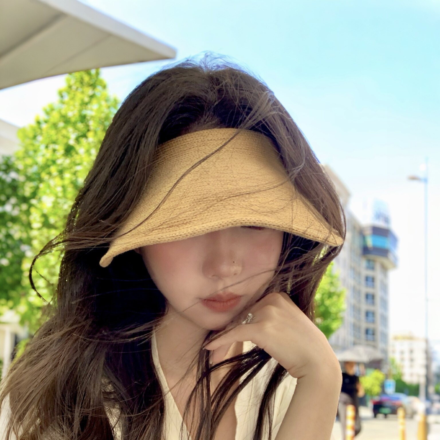大帽檐空顶帽女款夏季大头围帽子可折叠全面遮阳帽透气舒适防晒帽