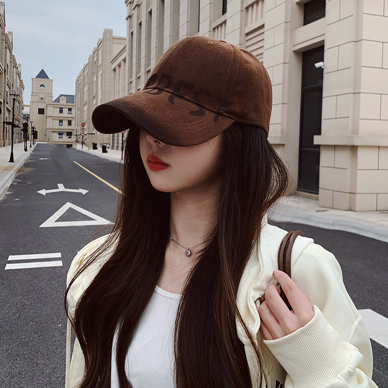 酷飒美式字母咖色棒球帽女宽檐大脸显脸小鸭舌帽潮牌大头围帽子男
