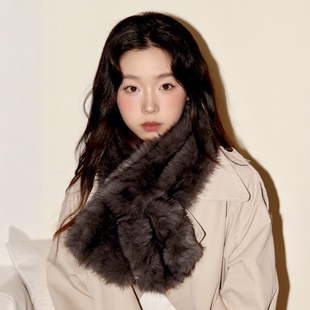2025周给给高级灰仿皮草围巾秋冬轻奢保暖氛围感配饰女双面围巾