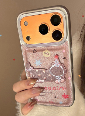 鎏金棕色猫咪17promax皮质卡通适用iPhone15苹果16手机壳13立体11