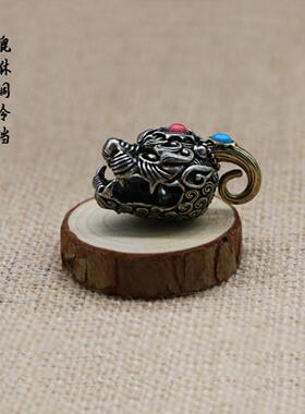归心铜纯黄铜貔貅铃铛手工钥匙扣