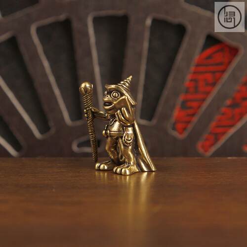 归心铜热销黄铜青蛙法师手拿桌面