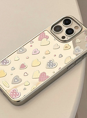 鎏金镜面适用16苹果17promax手机壳iphone14彩色爱心13电镀11华为