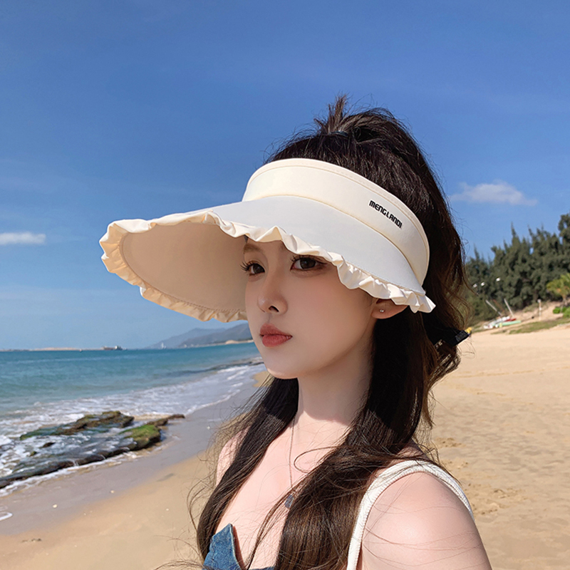 空顶帽女帽夏季时尚户外沙滩防晒帽小标优雅遮阳帽渔夫帽遮脸