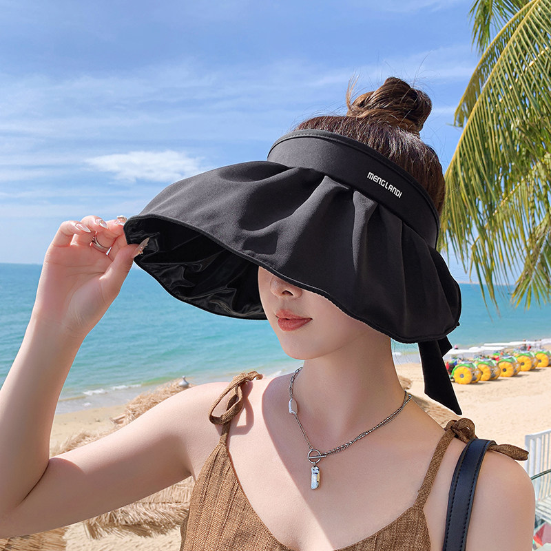 2025夏季时尚户外沙滩防晒帽蝴蝶结女帽小标优雅遮阳帽渔夫帽遮脸