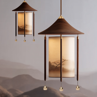 宋式美学卧室风铃吊灯新中式书房茶室灯饰阳台飘窗中古风禅意灯具