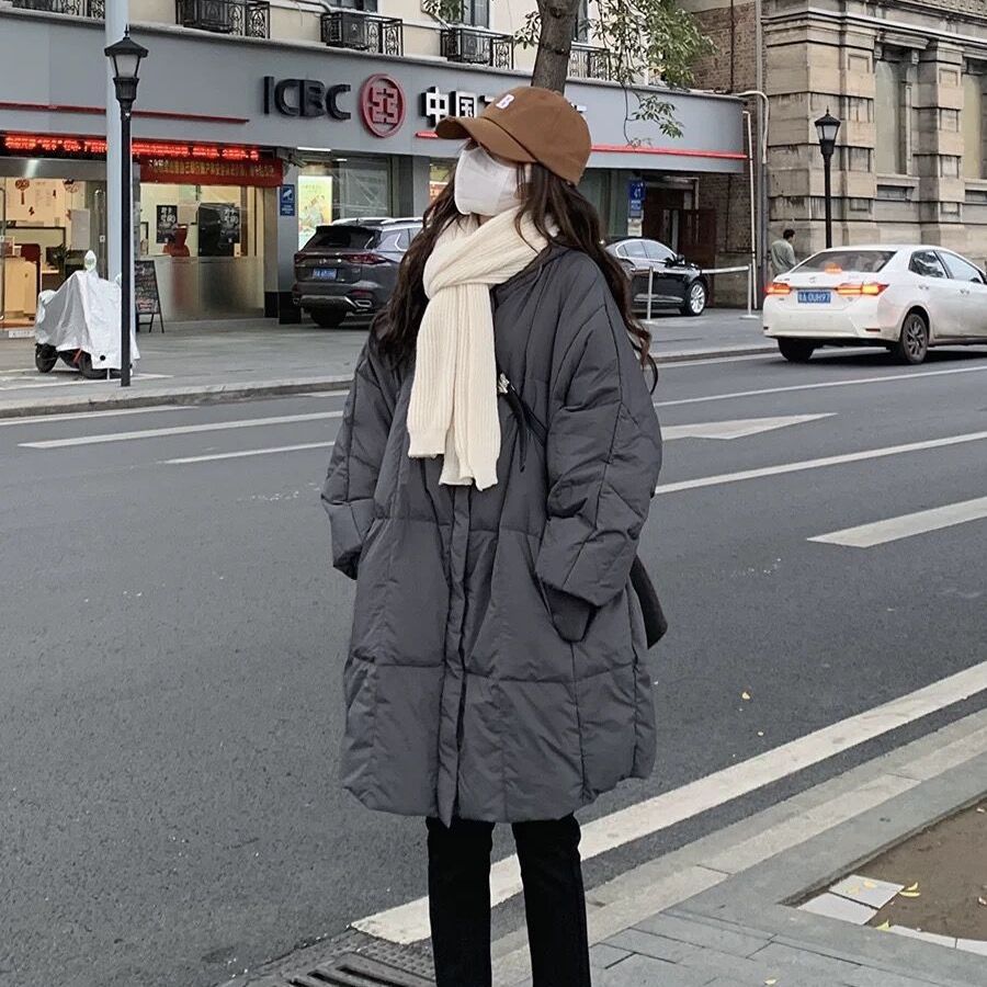 秋冬新款休闲棉服女冬季中长款韩版棉袄宽松过膝长款棉衣外套