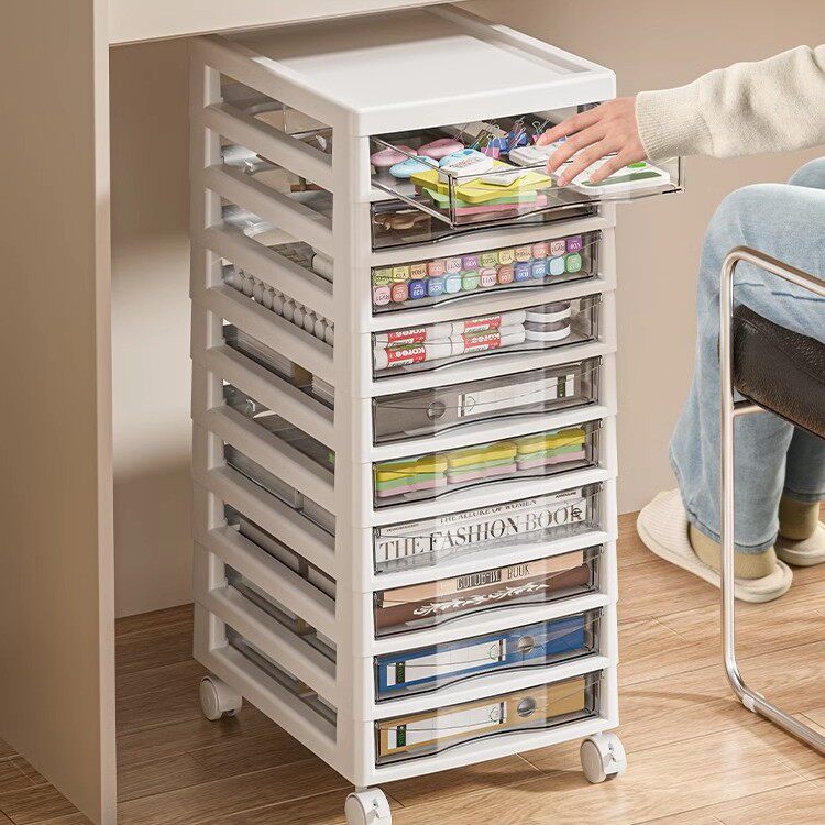 桌下收纳柜办公室书桌底抽屉透明带轮置物架桌面收纳盒多层文件柜